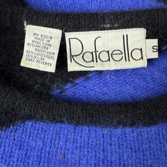 Vtg 80s Rafaella Angora Lambswool Sweater Tunic Small Colorblock Abstract Swirl - Picture 2 of 10